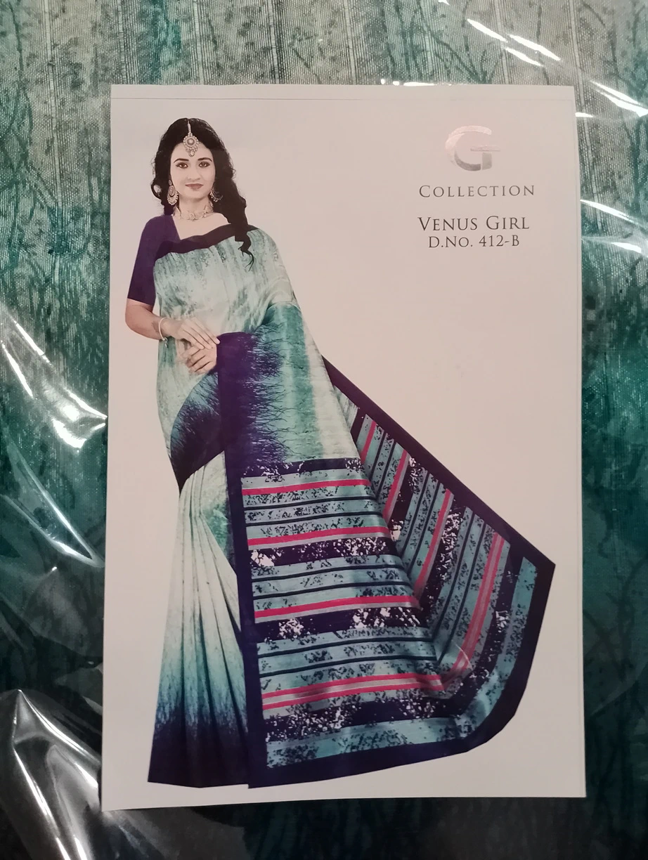 Cotton Silk Elegant Striped Saree - Venus Girl - Teal Blue Mix